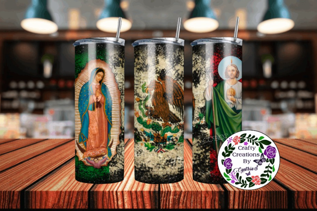 Lady of Guadalupe, Mexican Flag, and Saint Jude 20 oz Tumbler