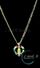 Load image into Gallery viewer, La Virgen De Guadalupe Multi Rhinestone Heart Pendant Necklace
