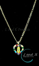 Load image into Gallery viewer, La Virgen De Guadalupe Multi Rhinestone Heart Pendant Necklace