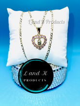 Load image into Gallery viewer, La Virgen De Guadalupe Heart with Pink Rhinestone Necklace