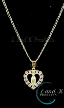 Load image into Gallery viewer, La Virgen De Guadalupe Heart with Pink Rhinestone Necklace