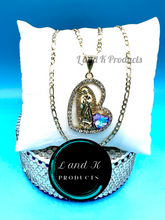 Load image into Gallery viewer, La Virgen De Guadalupe w/Purple/Blue Heart Rhinestone Pendant Necklace
