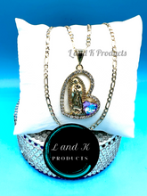 Load image into Gallery viewer, La Virgen De Guadalupe w/Purple/Blue Heart Rhinestone Pendant Necklace