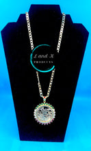 Load image into Gallery viewer, Centenario Mexican 50 pesos Multi-Color Rhinestone Coin Pendant Necklace
