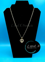 Load image into Gallery viewer, La Virgen De Guadalupe Heart with Pink Rhinestone Necklace
